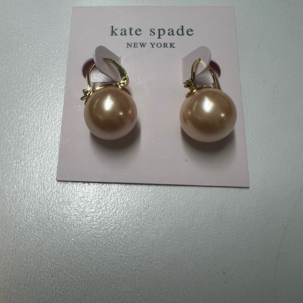 New Kate Spade Signature Pink Pearl Drop Earrings - Picture 1 of 2